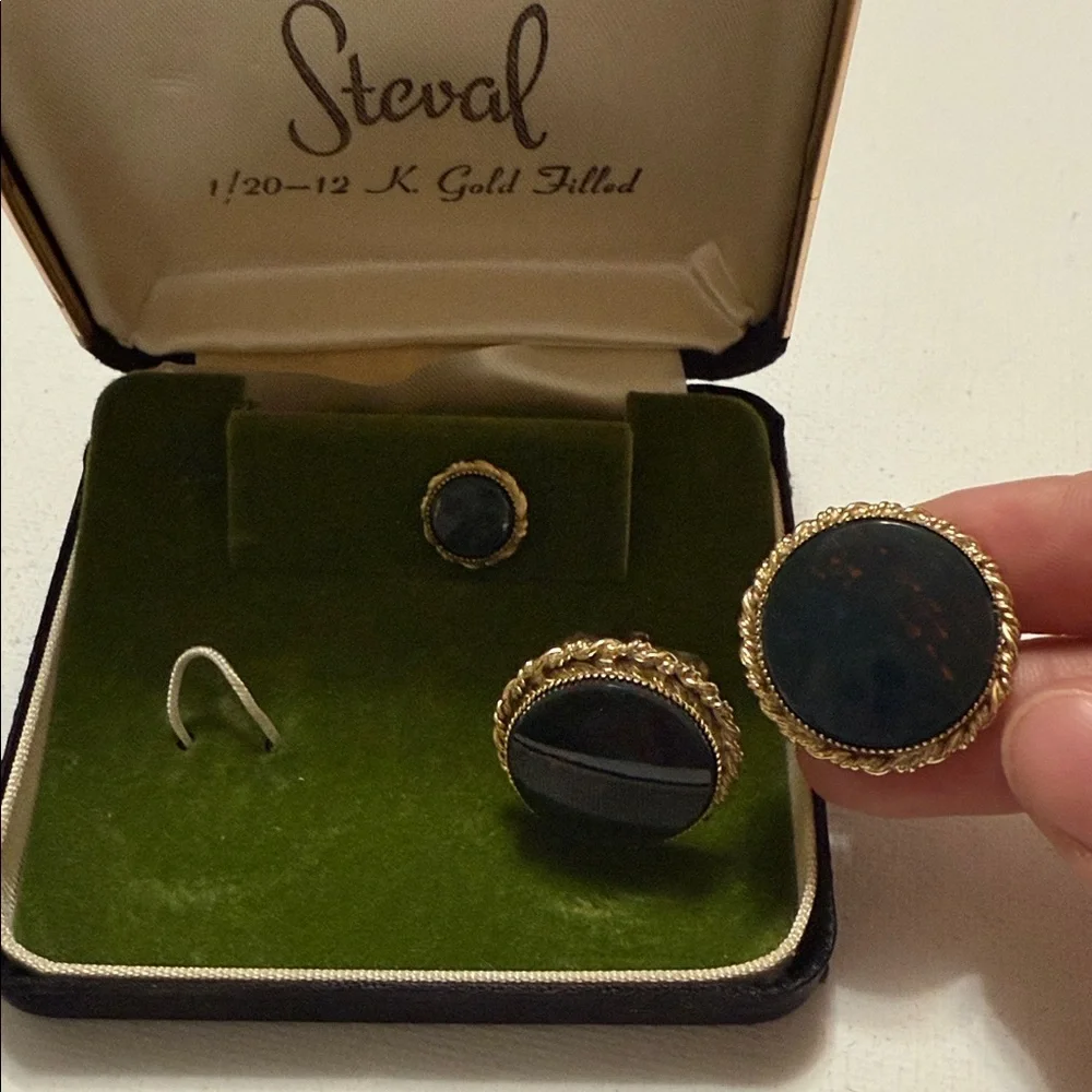 Steval 1/20 12K Gold Filled Cufflinks Jewelry Set preowned built w/original box
